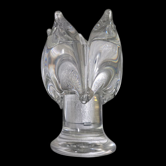 Xosta Engraved Clear Glass Tulip Flower Frog Vase Candle Holder Vintage - Picture 2 of 4